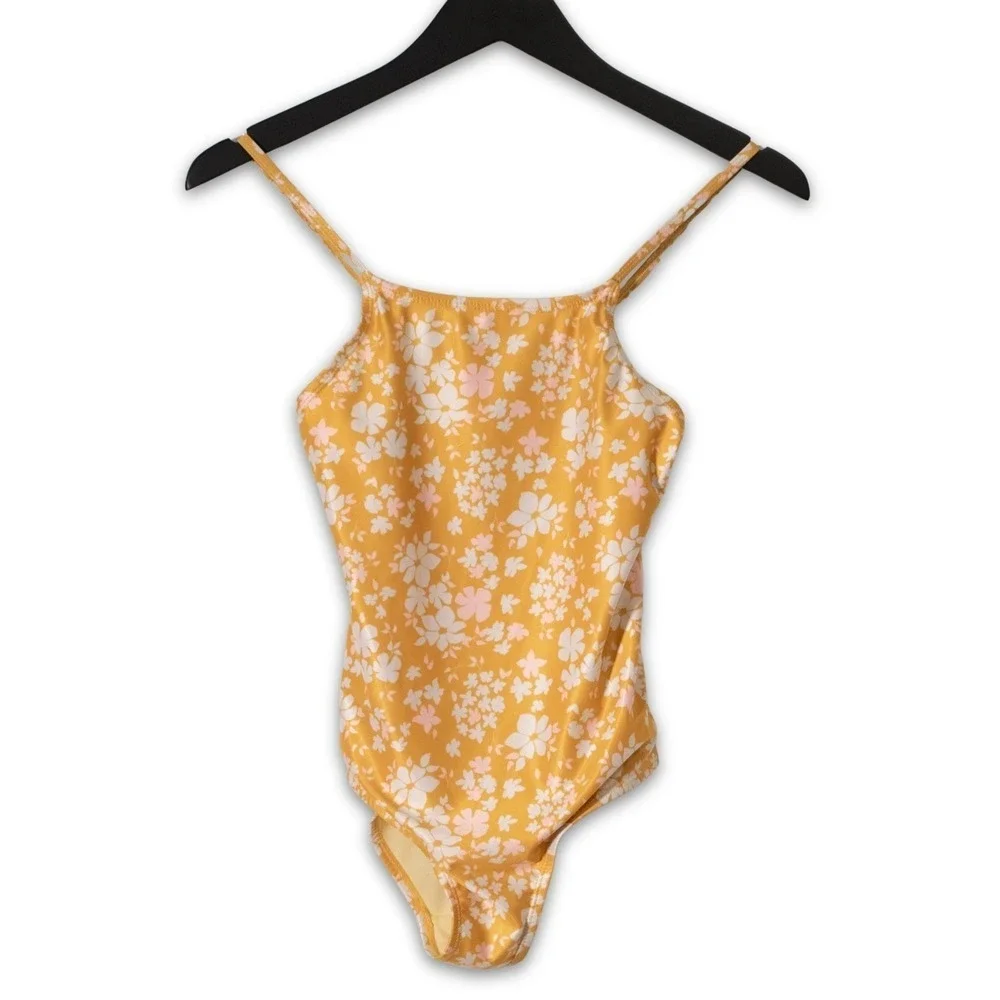 Thereabouts Swimsuit Girls 14 Yellow Floral One Piece Bow Back Summer Beach